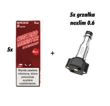 ZESTAW 5x GRZAŁKA NEXLIM + 5x SALT MVL CUSTARD STRAWBERRY