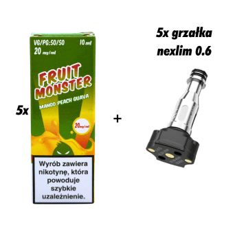ZESTAW 5x GRZAŁKA NEXLIM + 5x SALT MVL FRUIT MANGO PEACH GUAVA