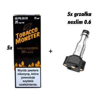 ZESTAW 5x GRZAŁKA NEXLIM + 5x SALT MVL TOBACCO VANILLA BOURBON